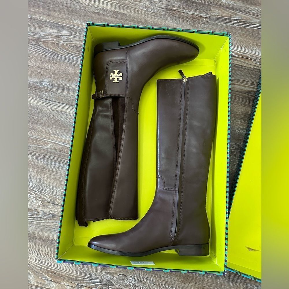 Tory Burch Boots with gold metal logo